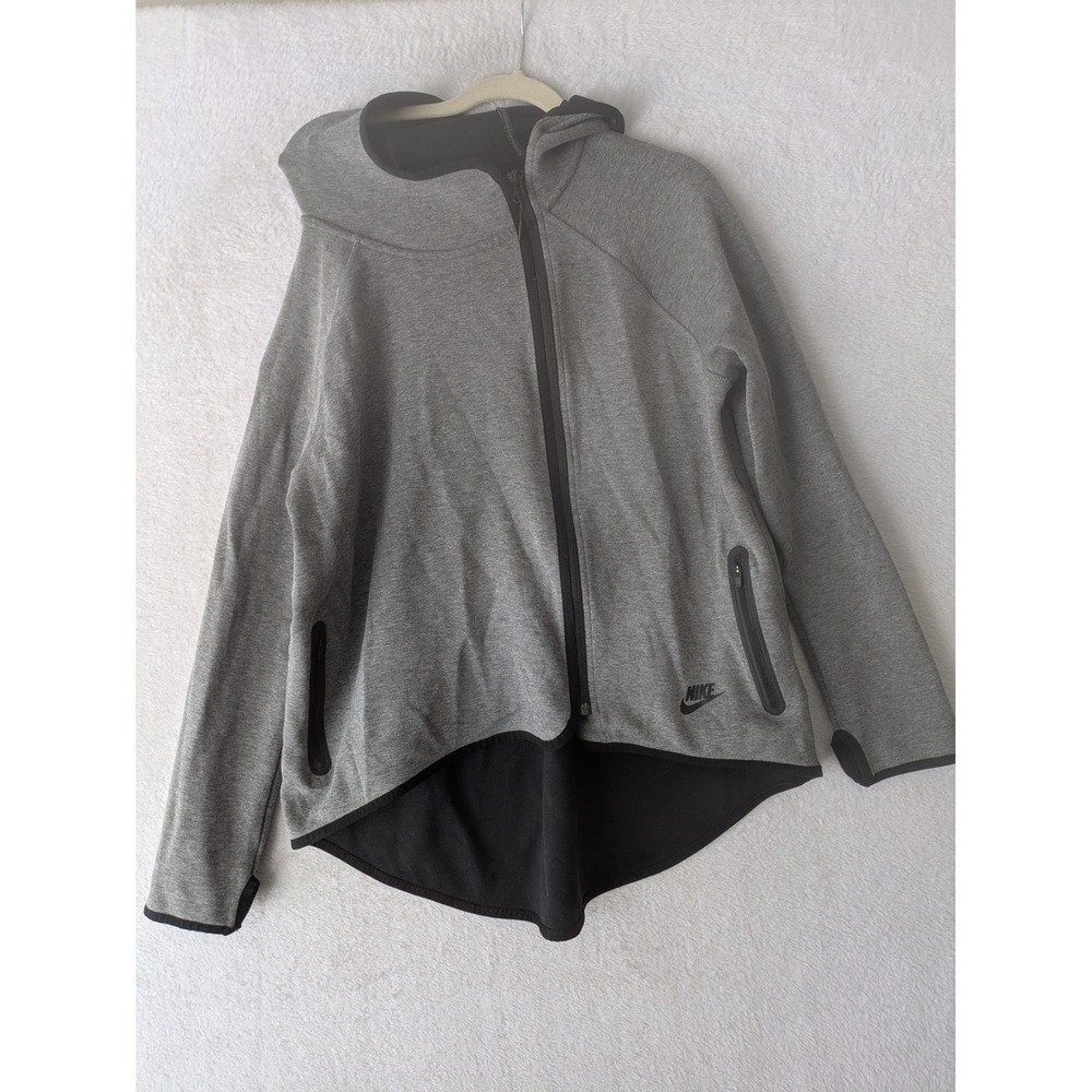 Nike Tech Fleece Hoodie Men's Large Gray Asymmetrical Zip High-Low Hem